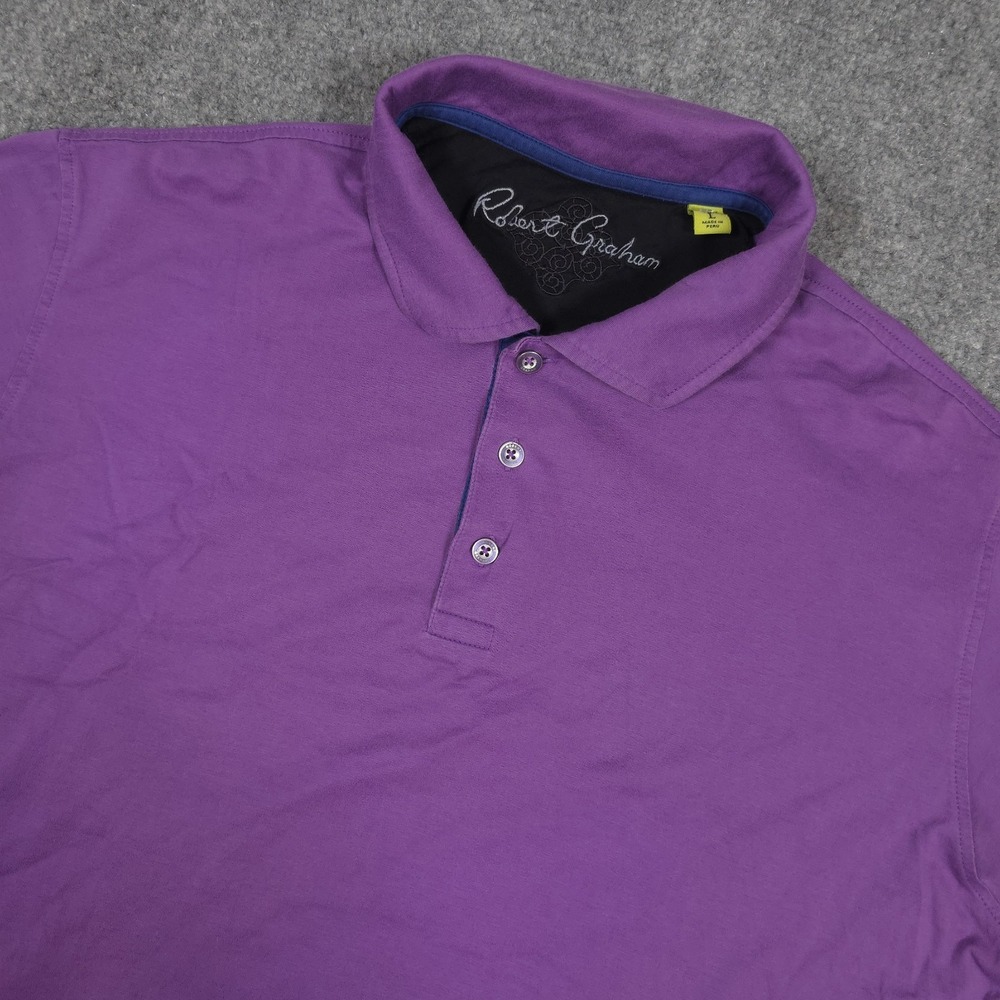 Robert Graham Polo Shirt Mens L Purple Classic Fit Golf Cotton Preppy